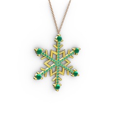 Kök zümrüt ve yeşil kuvars 18 ayar altın kolye (40 cm rose altın rolo zincir)