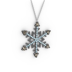 Aloin Kar Tanesi Kolye - Dumanlı kuvars ve akuamarin 925 ayar siyah rodyum kaplama gümüş kolye (40 cm beyaz altın rolo zincir) #svnlqe