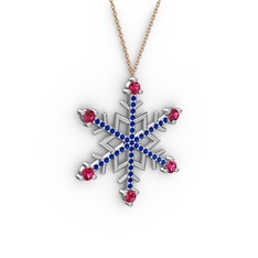 Rodolit garnet ve lab safir 14 ayar beyaz altın kolye (40 cm rose altın rolo zincir)
