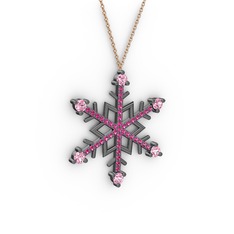 Aloin Kar Tanesi Kolye - Pembe kuvars ve rodolit garnet 925 ayar siyah rodyum kaplama gümüş kolye (40 cm rose altın rolo zincir) #szhs9h