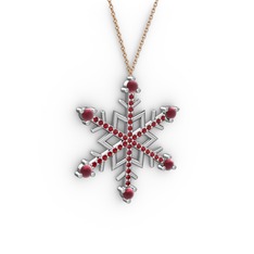 Kök yakut ve garnet 8 ayar beyaz altın kolye (40 cm rose altın rolo zincir)