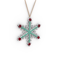 Garnet ve yeşil kuvars 18 ayar beyaz altın kolye (40 cm rose altın rolo zincir)