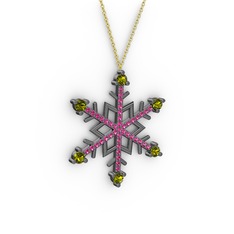 Aloin Kar Tanesi Kolye - Peridot ve rodolit garnet 925 ayar siyah rodyum kaplama gümüş kolye (40 cm altın rolo zincir) #t4yif5