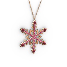 Kök yakut ve rodolit garnet 8 ayar rose altın kolye (40 cm rose altın rolo zincir)