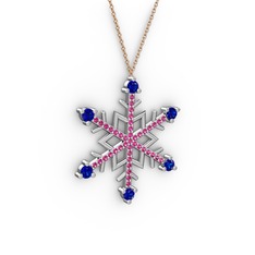 Aloin Kar Tanesi Kolye - Lab safir ve rodolit garnet 14 ayar beyaz altın kolye (40 cm rose altın rolo zincir) #t7vkw6
