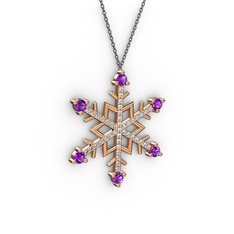Aloin Kar Tanesi Kolye - Ametist ve swarovski 18 ayar rose altın kolye (40 cm gümüş rolo zincir) #th75v7