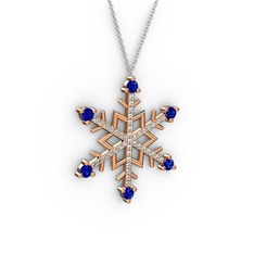 Lab safir ve swarovski 925 ayar rose altın kaplama gümüş kolye (40 cm beyaz altın rolo zincir)
