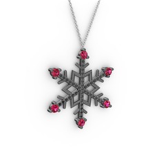 Aloin Kar Tanesi Kolye - Rodolit garnet ve siyah zirkon 925 ayar siyah rodyum kaplama gümüş kolye (40 cm gümüş rolo zincir) #tqlisd