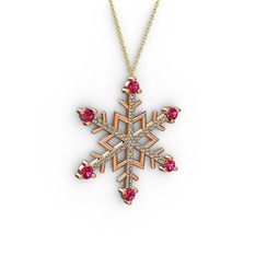 Rodolit garnet ve dumanlı kuvars 18 ayar rose altın kolye (40 cm gümüş rolo zincir)
