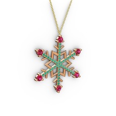 Aloin Kar Tanesi Kolye - Rodolit garnet ve yeşil kuvars 14 ayar rose altın kolye (40 cm altın rolo zincir) #ub34xu