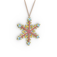 Aloin Kar Tanesi Kolye - Akuamarin ve rodolit garnet 8 ayar altın kolye (40 cm rose altın rolo zincir) #urmsb1