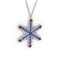 Aloin Kar Tanesi Kolye - Kök yakut ve lab safir 18 ayar beyaz altın kolye (40 cm rose altın rolo zincir) #use1sz