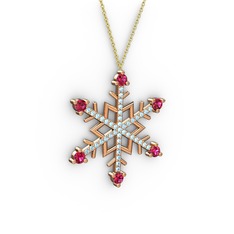 Rodolit garnet ve akuamarin 8 ayar rose altın kolye (40 cm altın rolo zincir)