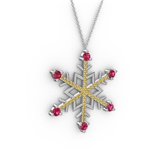 Rodolit garnet ve sitrin 14 ayar beyaz altın kolye (40 cm beyaz altın rolo zincir)