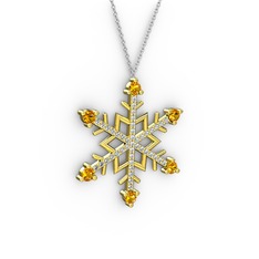 Aloin Kar Tanesi Kolye - Sitrin ve beyaz zirkon 18 ayar altın kolye (40 cm gümüş rolo zincir) #vsbfmw