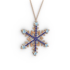 Aloin Kar Tanesi Kolye - Akuamarin ve lab safir 18 ayar rose altın kolye (40 cm rose altın rolo zincir) #w2flp9