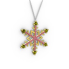 Peridot ve rodolit garnet 925 ayar altın kaplama gümüş kolye (40 cm beyaz altın rolo zincir)