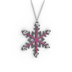 Aloin Kar Tanesi Kolye - Beyaz zirkon ve rodolit garnet 925 ayar siyah rodyum kaplama gümüş kolye (40 cm gümüş rolo zincir) #wgldho