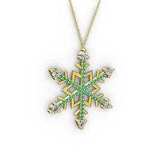 Aloin Kar Tanesi Kolye - Swarovski ve yeşil kuvars 14 ayar altın kolye (40 cm altın rolo zincir) #wuqr08