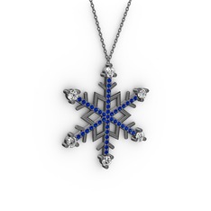 Aloin Kar Tanesi Kolye - Swarovski ve lab safir 925 ayar siyah rodyum kaplama gümüş kolye (40 cm gümüş rolo zincir) #wyykzo