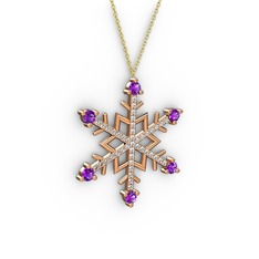Aloin Kar Tanesi Kolye - Ametist ve swarovski 925 ayar rose altın kaplama gümüş kolye (40 cm gümüş rolo zincir) #x619se