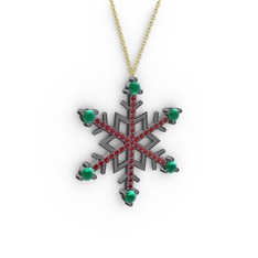 Aloin Kar Tanesi Kolye - Kök zümrüt ve garnet 925 ayar siyah rodyum kaplama gümüş kolye (40 cm altın rolo zincir) #x6f3yn
