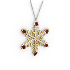 Aloin Kar Tanesi Kolye - Garnet ve pembe kuvars 8 ayar altın kolye (40 cm gümüş rolo zincir) #xkatyh