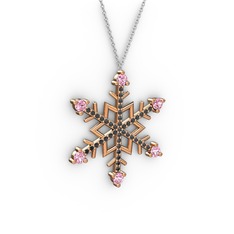 Aloin Kar Tanesi Kolye - Pembe kuvars ve siyah zirkon 8 ayar rose altın kolye (40 cm beyaz altın rolo zincir) #xqtam