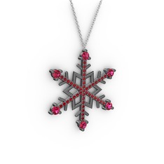 Rodolit garnet ve garnet 925 ayar siyah rodyum kaplama gümüş kolye (40 cm beyaz altın rolo zincir)