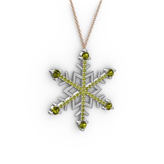 Aloin Kar Tanesi Kolye - Peridot 14 ayar beyaz altın kolye (40 cm rose altın rolo zincir) #y2gps