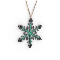 Aloin Kar Tanesi Kolye - Siyah zirkon ve yeşil kuvars 925 ayar siyah rodyum kaplama gümüş kolye (40 cm rose altın rolo zincir) #ydexjj