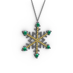 Aloin Kar Tanesi Kolye - Kök zümrüt ve sitrin 925 ayar siyah rodyum kaplama gümüş kolye (40 cm gümüş rolo zincir) #ygpmh9