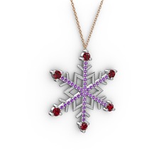 Garnet ve ametist 925 ayar gümüş kolye (40 cm rose altın rolo zincir)