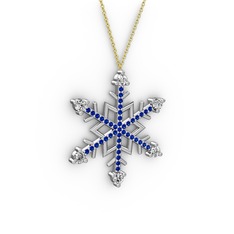 Aloin Kar Tanesi Kolye - Beyaz zirkon ve lab safir 14 ayar beyaz altın kolye (40 cm altın rolo zincir) #ymay19