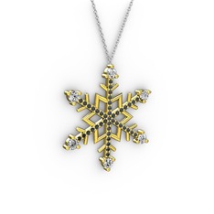 Aloin Kar Tanesi Kolye - Beyaz zirkon ve siyah zirkon 8 ayar altın kolye (40 cm beyaz altın rolo zincir) #yniywl