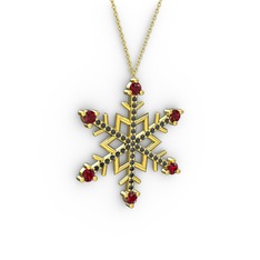 Aloin Kar Tanesi Kolye - Garnet ve siyah zirkon 8 ayar altın kolye (40 cm altın rolo zincir) #ywodf6