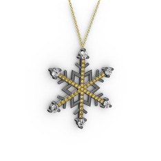Aloin Kar Tanesi Kolye - Swarovski ve sitrin 925 ayar siyah rodyum kaplama gümüş kolye (40 cm altın rolo zincir) #yyz17e