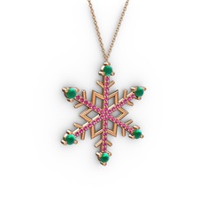 Aloin Kar Tanesi Kolye - Kök zümrüt ve rodolit garnet 8 ayar rose altın kolye (40 cm rose altın rolo zincir) #z0pntm