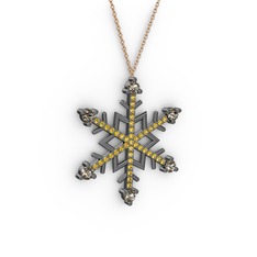 Aloin Kar Tanesi Kolye - Dumanlı kuvars ve sitrin 925 ayar siyah rodyum kaplama gümüş kolye (40 cm rose altın rolo zincir) #zdhoi6