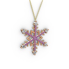 Swarovski ve ametist 8 ayar rose altın kolye (40 cm altın rolo zincir)