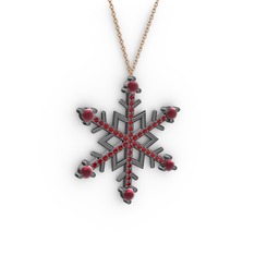Aloin Kar Tanesi Kolye - Kök yakut ve garnet 925 ayar siyah rodyum kaplama gümüş kolye (40 cm rose altın rolo zincir) #zlt2wq