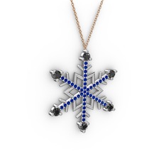 Aloin Kar Tanesi Kolye - Siyah zirkon ve lab safir 14 ayar beyaz altın kolye (40 cm rose altın rolo zincir) #zm4tmj