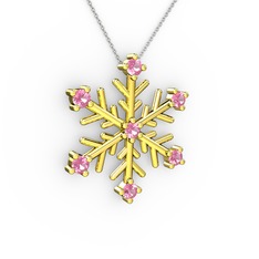 Lael Kar Tanesi Kolye - Pembe kuvars 14 ayar altın kolye (40 cm gümüş rolo zincir) #10l4e40