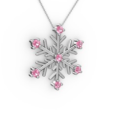 Pembe kuvars 8 ayar beyaz altın kolye (40 cm beyaz altın rolo zincir)