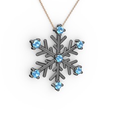 Lael Kar Tanesi Kolye - Akuamarin 925 ayar siyah rodyum kaplama gümüş kolye (40 cm gümüş rolo zincir) #12mn7uz