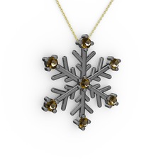 Lael Kar Tanesi Kolye - Dumanlı kuvars 925 ayar siyah rodyum kaplama gümüş kolye (40 cm altın rolo zincir) #13nj4w8