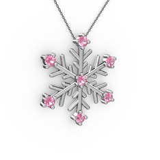 Pembe kuvars 18 ayar beyaz altın kolye (40 cm gümüş rolo zincir)