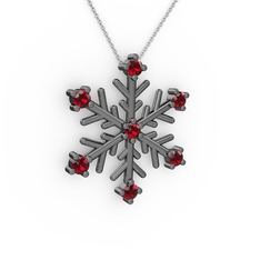 Lael Kar Tanesi Kolye - Garnet 925 ayar siyah rodyum kaplama gümüş kolye (40 cm beyaz altın rolo zincir) #160397j