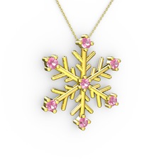 Lael Kar Tanesi Kolye - Pembe kuvars 8 ayar altın kolye (40 cm altın rolo zincir) #1ay4qgx