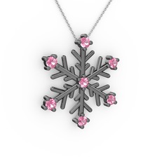 Lael Kar Tanesi Kolye - Pembe kuvars 925 ayar siyah rodyum kaplama gümüş kolye (40 cm beyaz altın rolo zincir) #1b9sudw